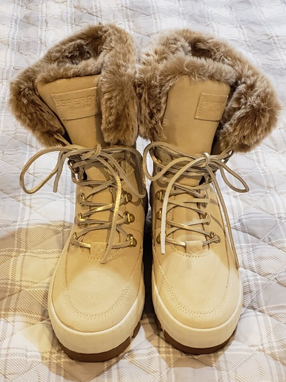 Sperry Women's Torrent Winter suede Lace-Up Boots in Ivory Size 8